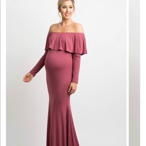 PInkblush Dark Mauve Off shoulder maternity gown